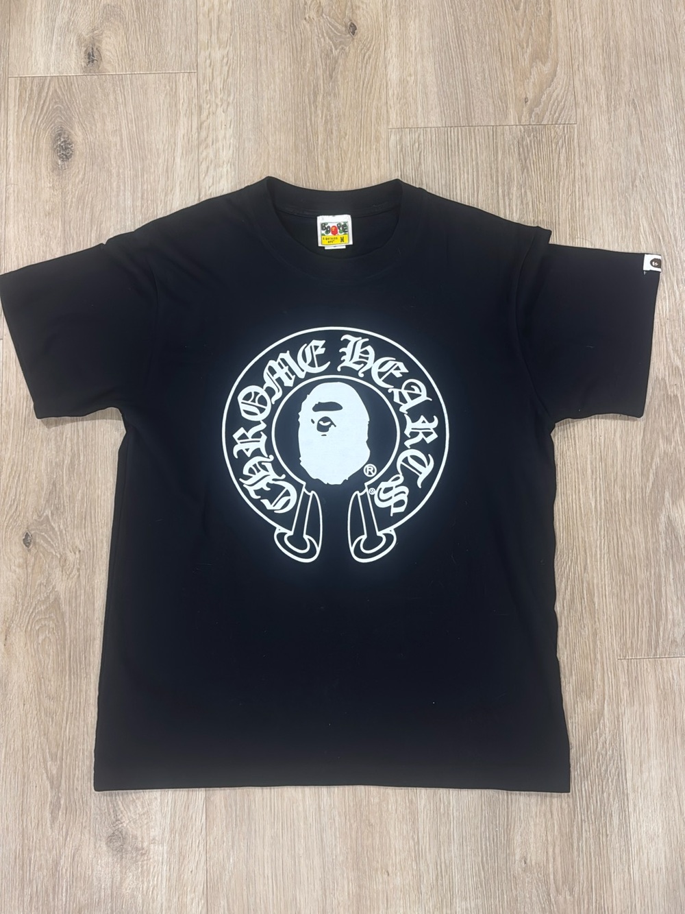 Bape X Chrome Hearts Black Tee with White Logo Graphic